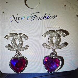 Silver and Red Heart Earrings